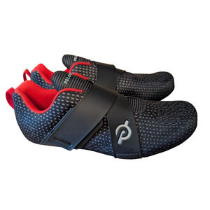 PELOTON Altos Shoes Mens 6 Womens 7.5 Black Red Knit Cycling Bike Shoes EUC